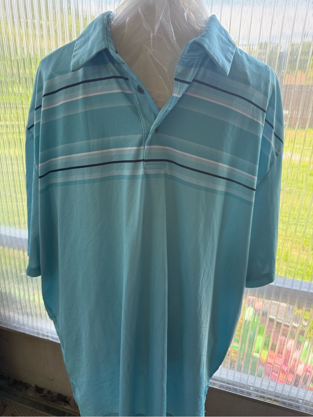 Hogan Light Aqua Polo with Navy and White Stripes